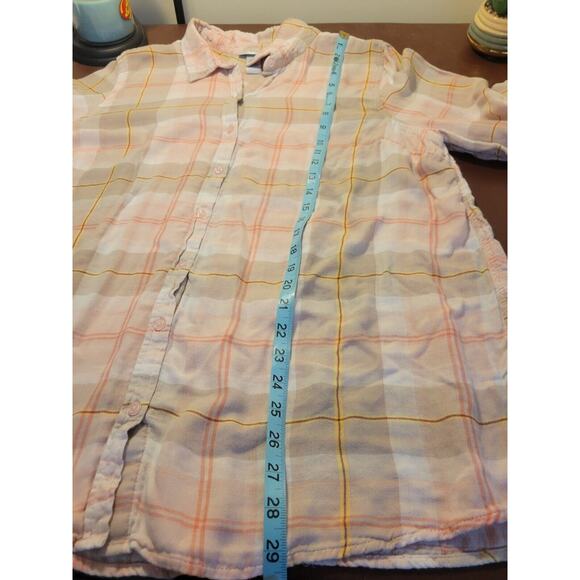 Catherines Button Down Shirt Plus Size 1X Pink Tan Plaid Roll Tab Sleeve Women's - Picture 4 of 9